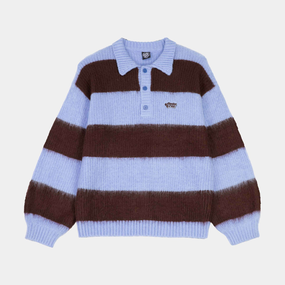 Santa Cruz Women's Groovy Stack Knitted Polo Top-Blue/Brown Stripe