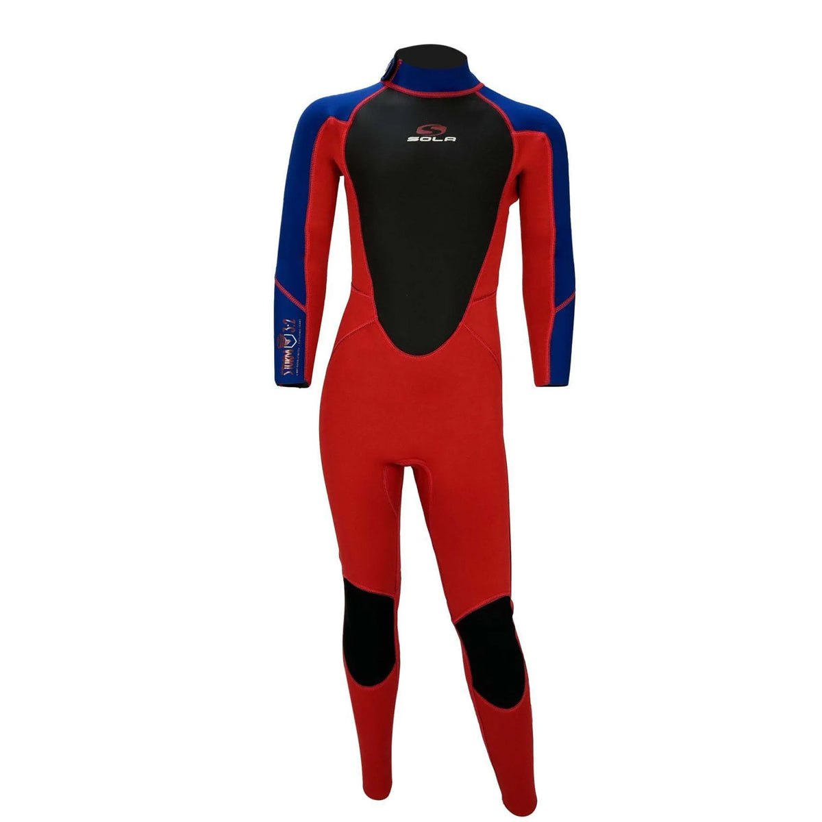 Sola Storm 3/2 back zip Youth Fullsuit - red/blue | Sola | Summer Wetsuit - Northshore Newquay - Surf/Skate Shop