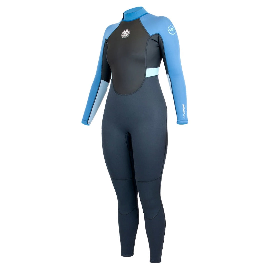 Alder Impact Women’s Full Suit Back Zip 3/2mm - Charcoal / Blue | Alder | Summer Wetsuit - Northshore Newquay - Surf/Skate Shop
