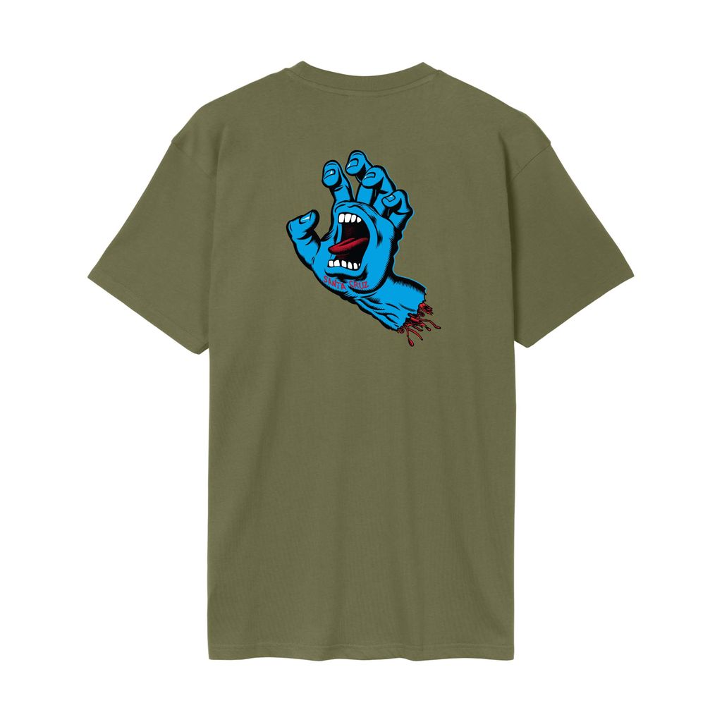 Santa Cruz Screaming Hand Chest Logo Tshirt-Deep Olive