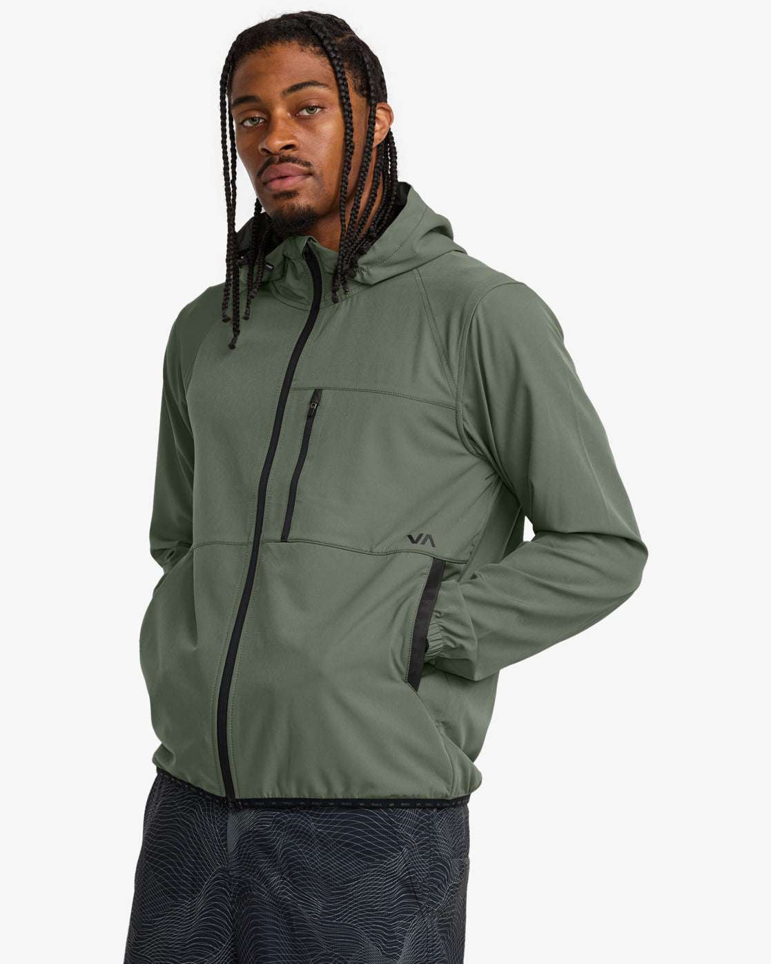 RVCA Yogger Zip Up Hooded Jacket-Sage Leaf | RVCA | Jacket