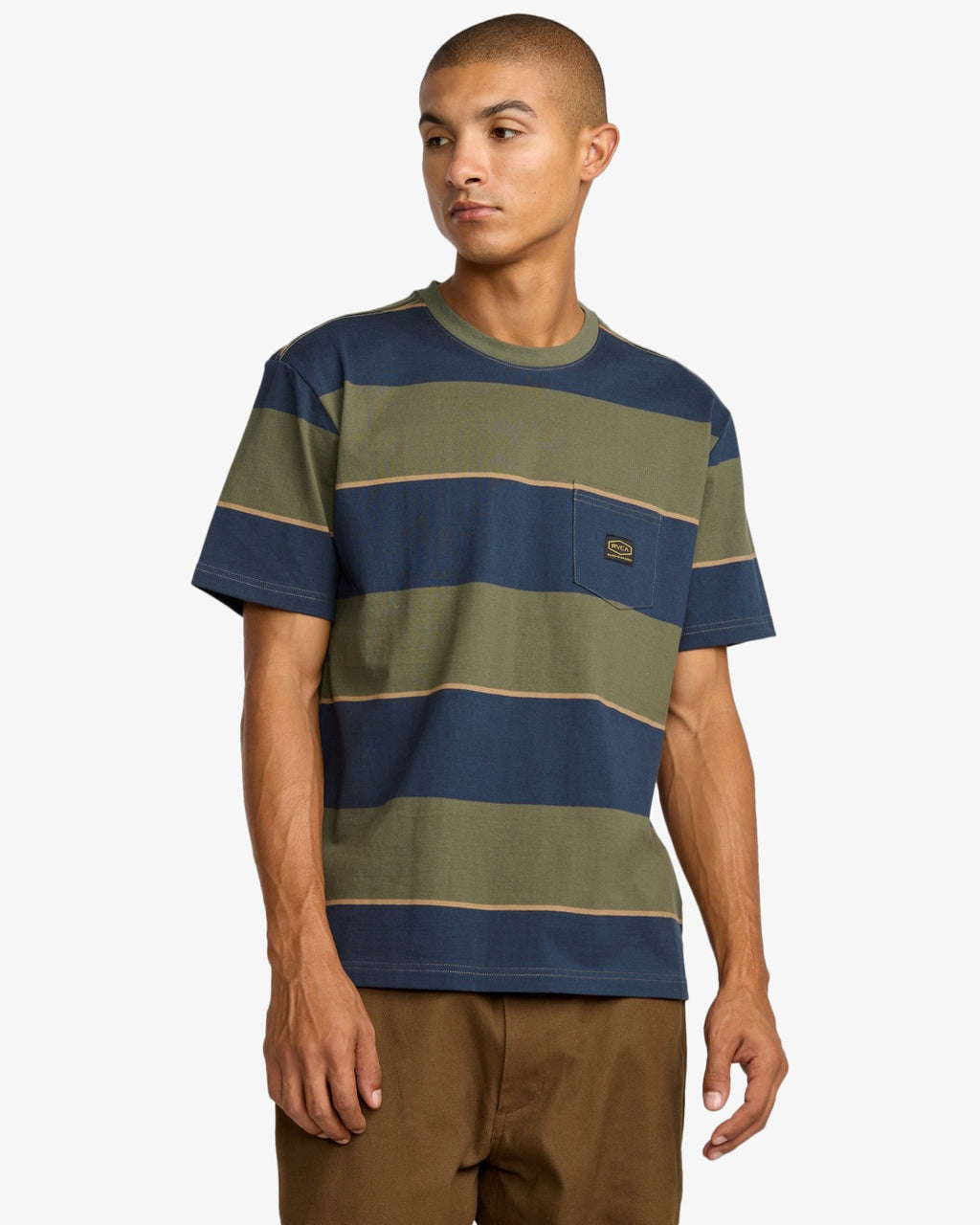 RVCA Dayshift Stripe T-Shirt-Moody Blue