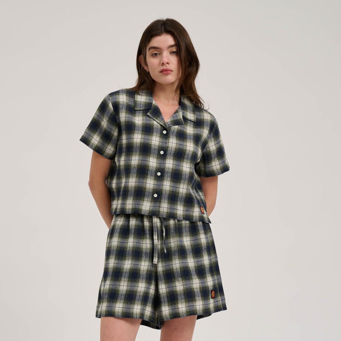 Santa Cruz Classic Check Crop Shirt-Navy/Green Check | Santa Cruz |