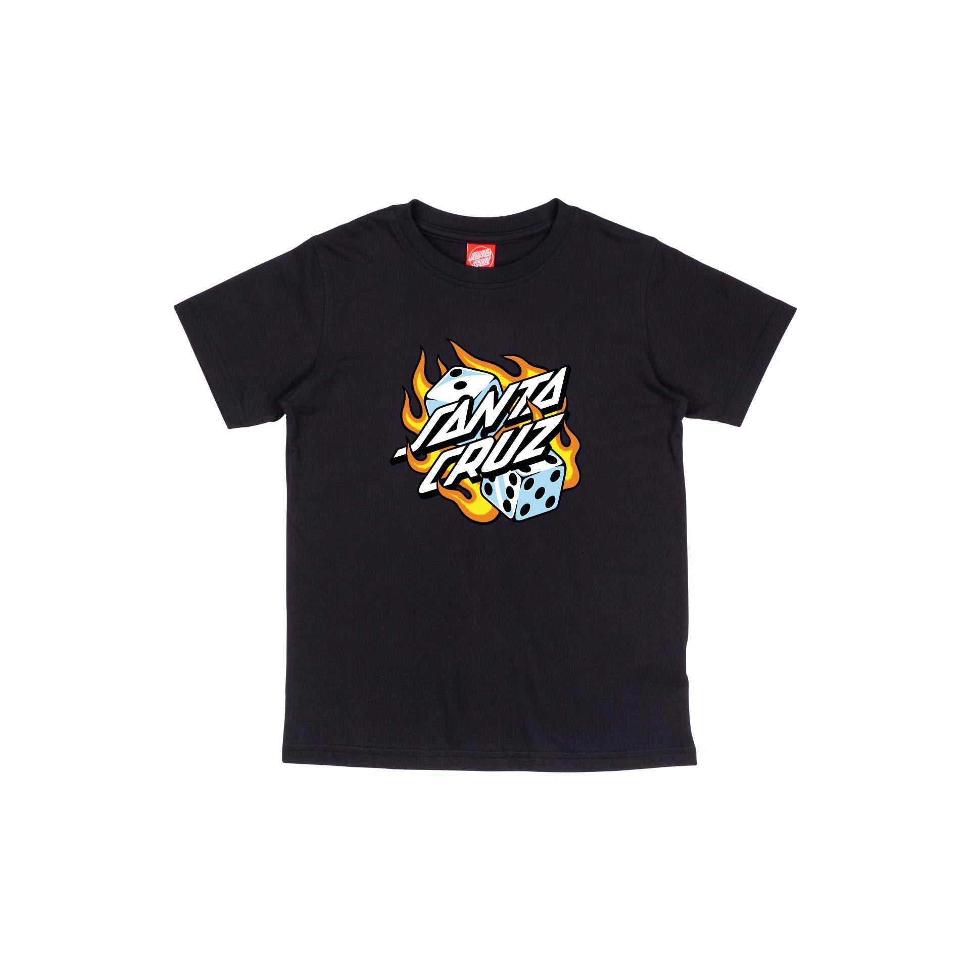 Santa Cruz Youth Flaming Dice Dot T-Shirt-Black | Santa Cruz | - Northshore Newquay - Surf/Skate