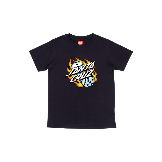 Santa Cruz Youth Flaming Dice Dot T-Shirt-Black | Santa Cruz |