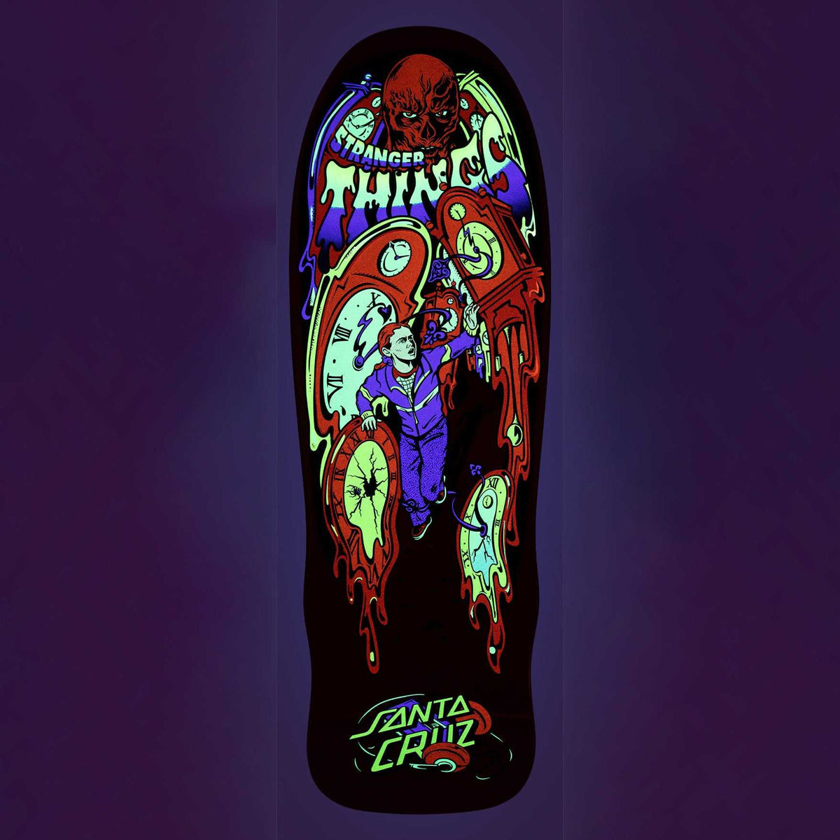 Santa Cruz Grabke Max/Stranger Things Melting Clock Deck-Red | Santa Cruz | Deck - Northshore Newquay - Surf/Skate Shop
