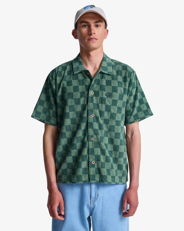 RVCA Men's Antonia Figueiredo Checker Sponge Short Sleeve Shirt-Beechnut | RVCA | - Northshore Newquay - Surf/Skate Shop