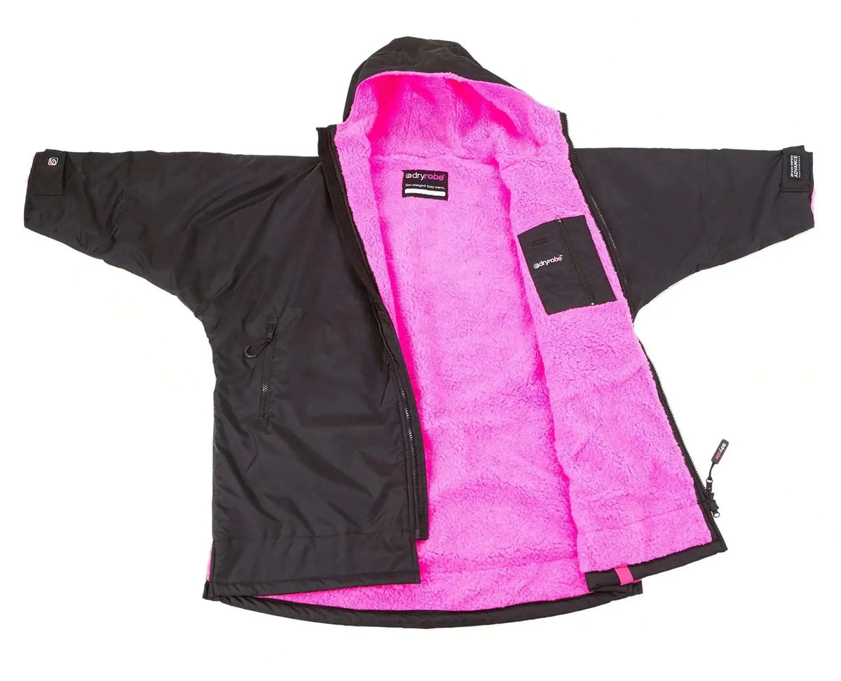 DryRobe V3 Kids Long Sleeve Age 10-13 Black Pink | Dryrobe | Dryrobe - Northshore Newquay - Surf/Skate Shop