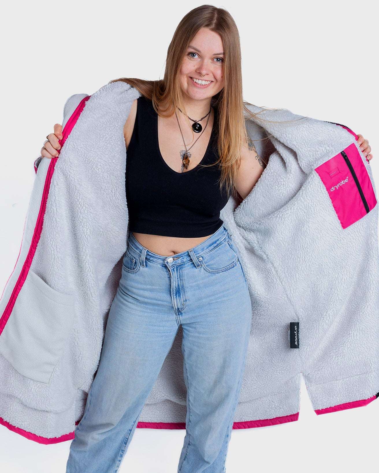 DryRobe V3 Adult Long Sleeve Hot Pink / Light Grey | Dryrobe | Dryrobe