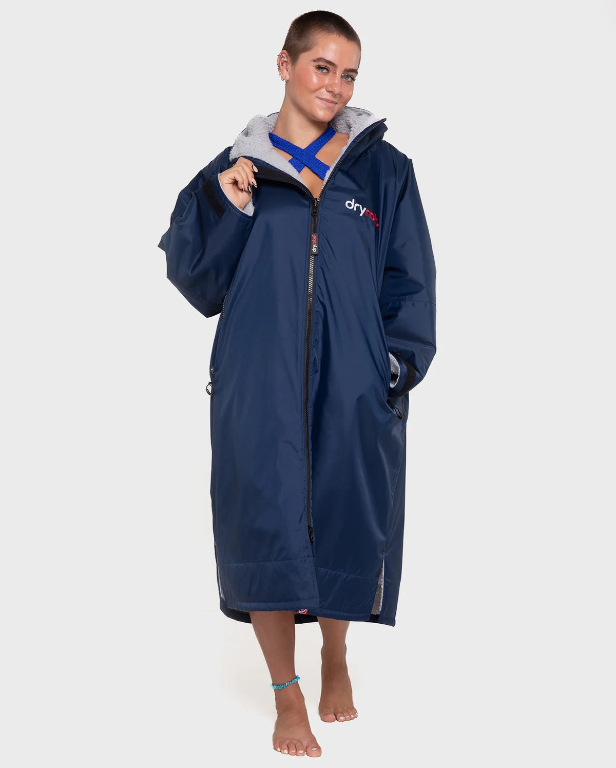 Dry Robe V3 Adult Long Sleeve Navy Blue/Grey X-Large | Dryrobe | Change Robe - Northshore Newquay - Surf/Skate Shop