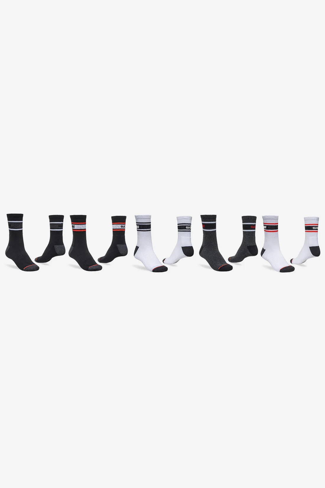 Globe Triple Stripe Crew Sock 5 Pack - Assorted | Globe | Sports socks - Northshore Newquay - Surf/Skate Shop
