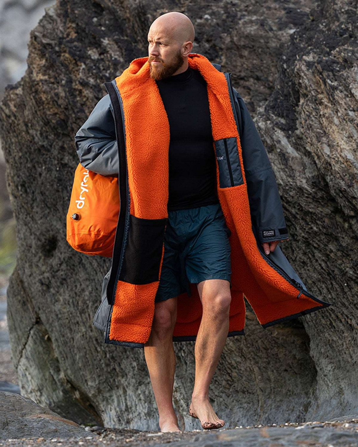 DryRobe V3 Adult Long Sleeve Dark Grey / Orange | Dryrobe | Dryrobe - Northshore Newquay - Surf/Skate Shop