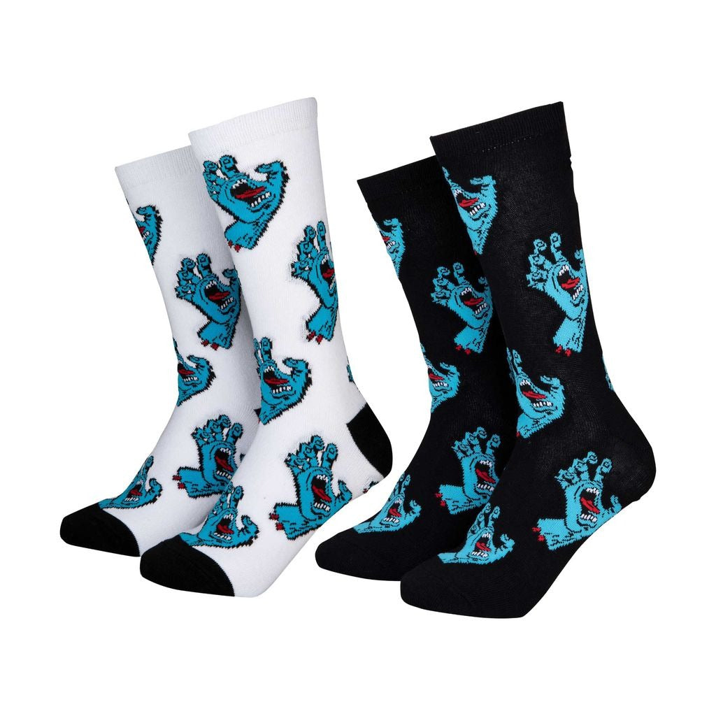 Santa Cruz Youth Multi hand Socks-2Pack-White/Black | Santa Cruz |