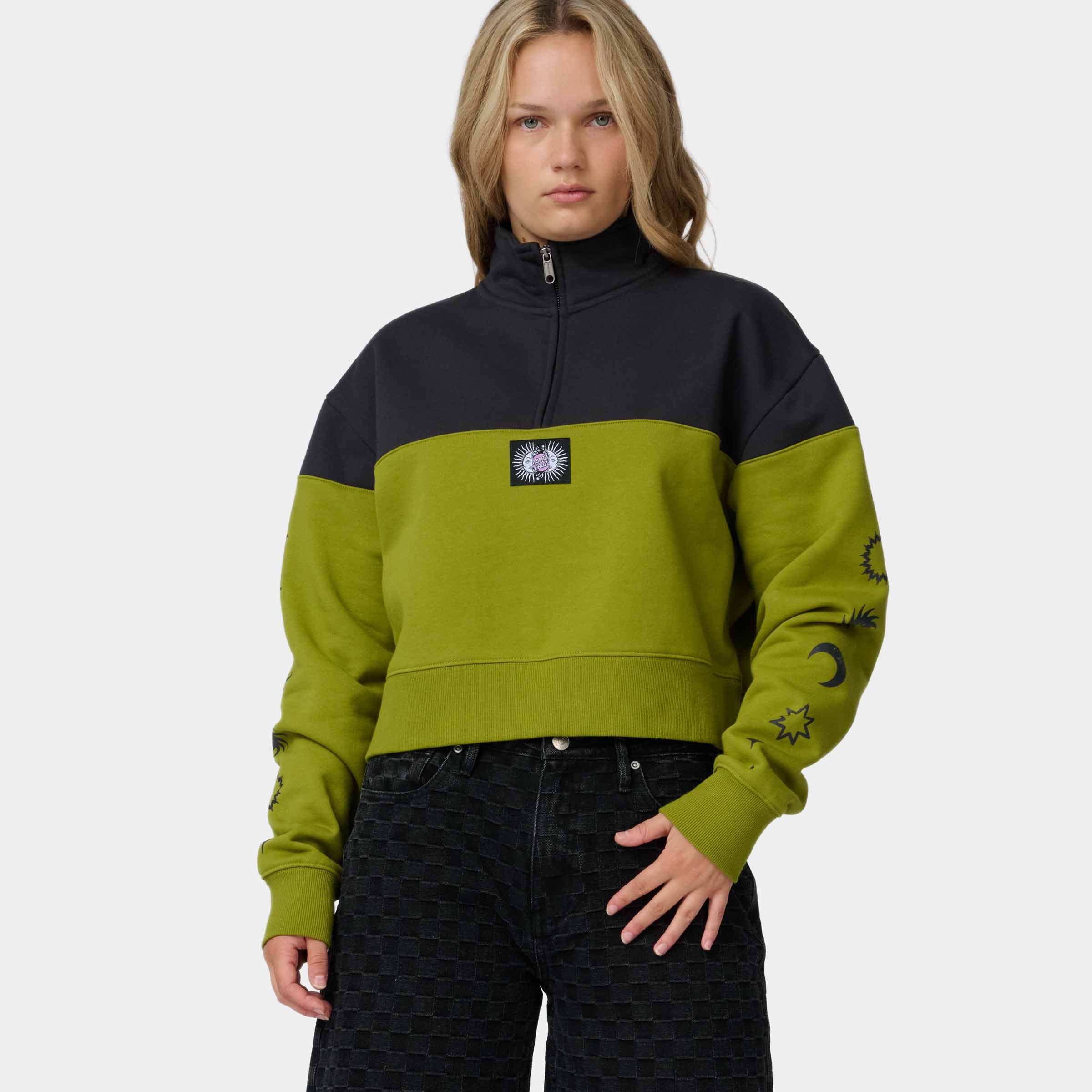 Santa Cruz Women's Split Sun Quarter Crew-Black Wash/Pesto | Santa Cruz | - Northshore Newquay - Surf/Skate Shop