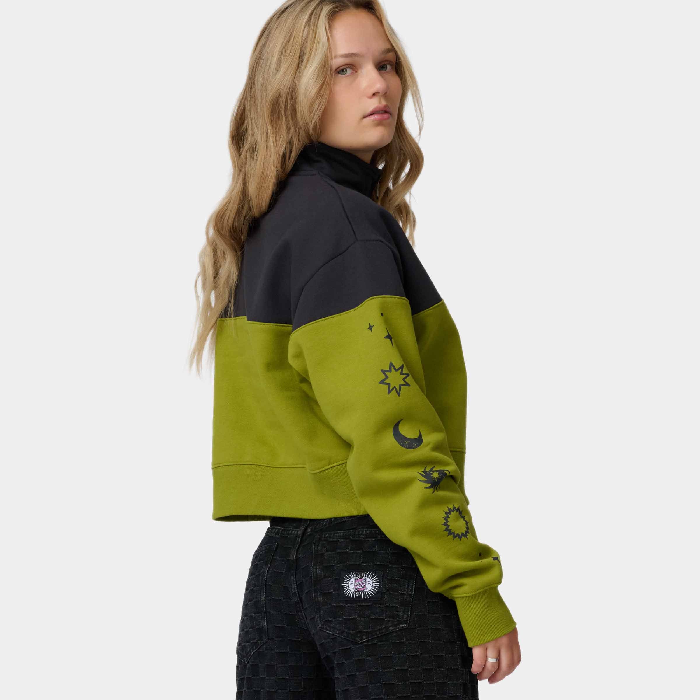 Santa Cruz Women's Split Sun Quarter Crew-Black Wash/Pesto | Santa Cruz | - Northshore Newquay - Surf/Skate Shop