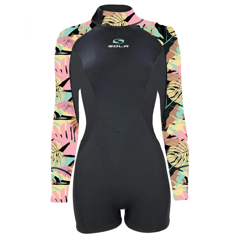 Sola Ladies Ignite Spring Wetsuit - Black Floral | Sola | Summer Wetsuit - Northshore Newquay - Surf/Skate Shop