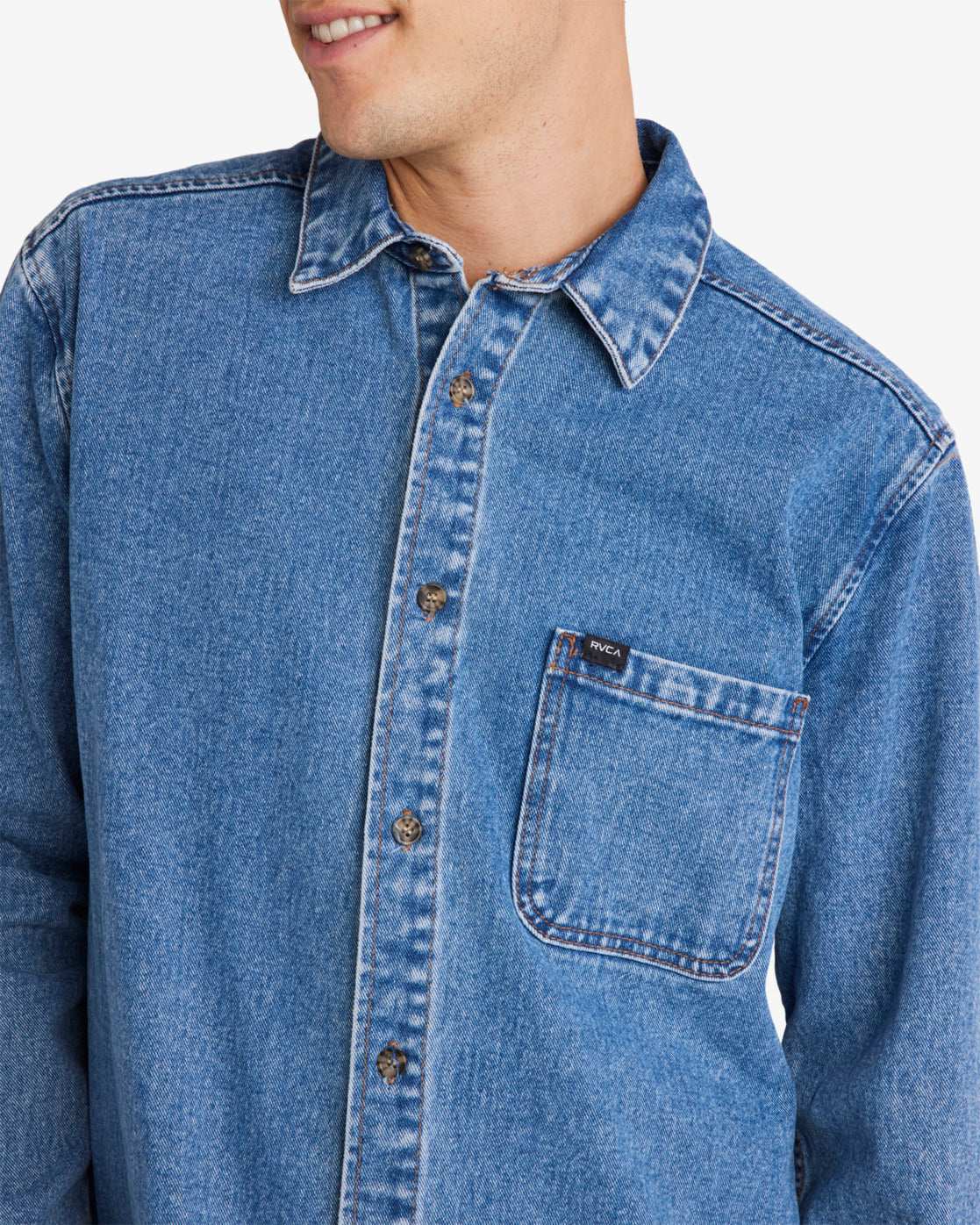 RVCA Classics Long Sleeves Shirt-Vintage Blue | RVCA | Shirt