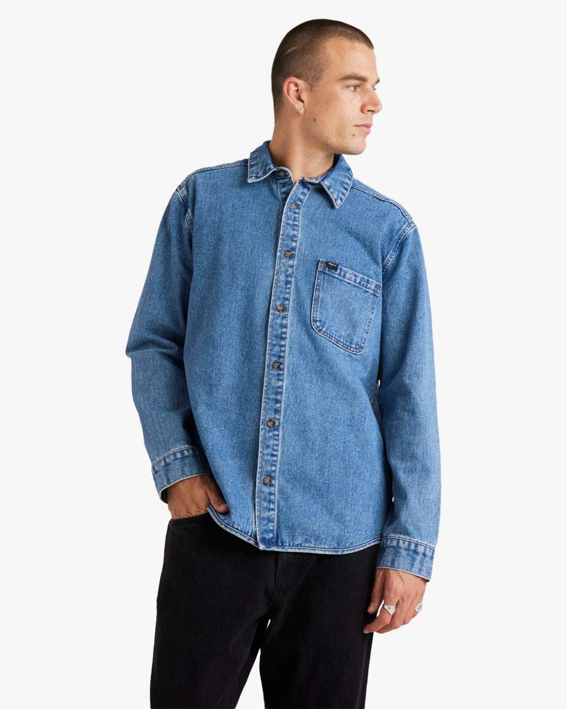 RVCA Classics Long Sleeves Shirt-Vintage Blue | RVCA | Shirt - Northshore Newquay - Surf/Skate Shop